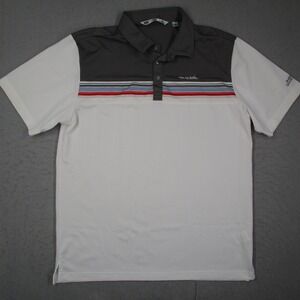 Travis Mathew Mens Polo Shirt Large White Grey Striped Seacliff Country Club L